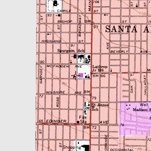 Topographic Map of Julia C Lathrop Intermediate School, CA