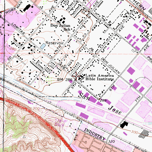 Topographic Map of Latin America Bible Institute, CA