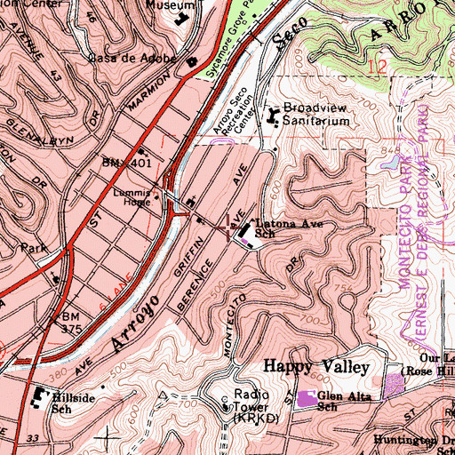 Topographic Map of Latona Elementary School, CA