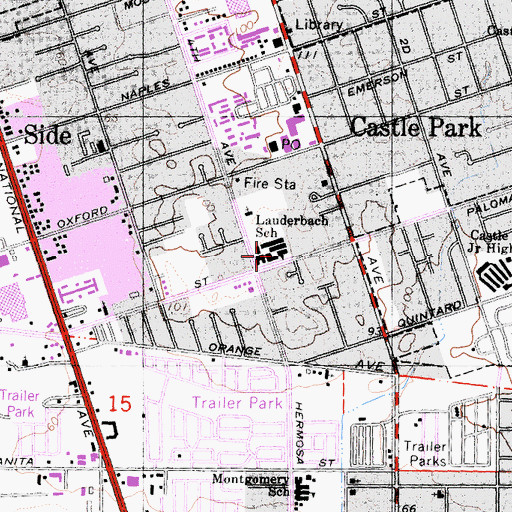 Topographic Map of J Calvin Lauderbach Elementary School, CA