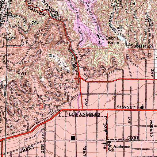 Topographic Map of Laurel Canyon, CA
