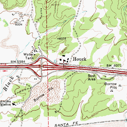 Topographic Map of Houck, AZ