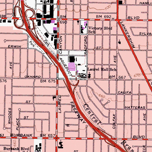Topographic Map of Laurel Hall School, CA