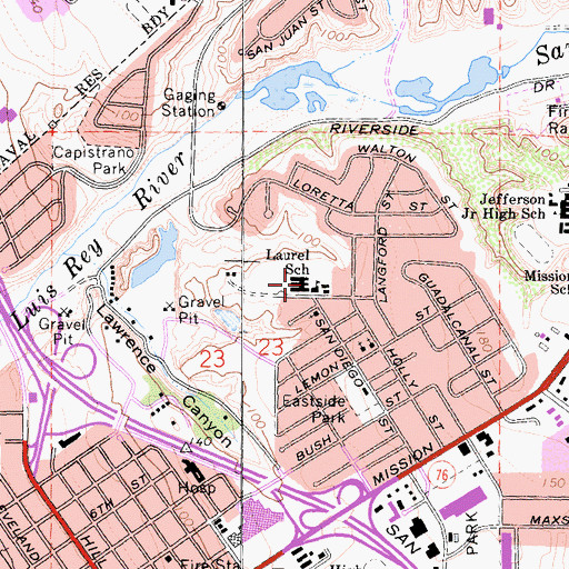 Topographic Map of Laurel Elementary School, CA