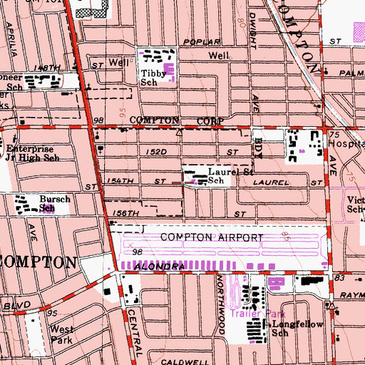 Topographic Map of Laurel Street Elementary School, CA