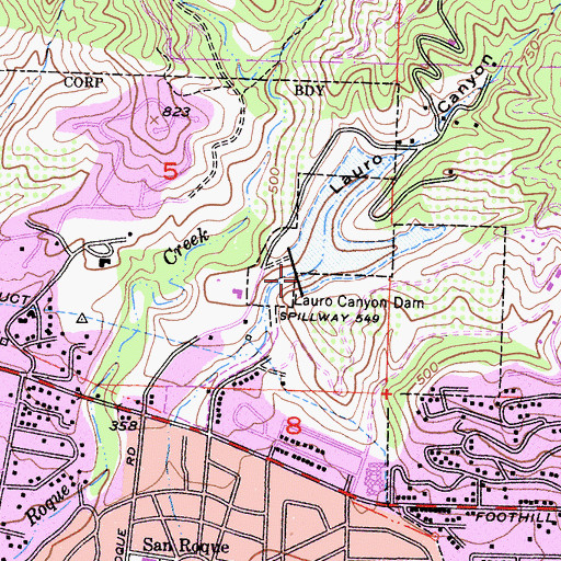 Topographic Map of Lauro Dam, CA