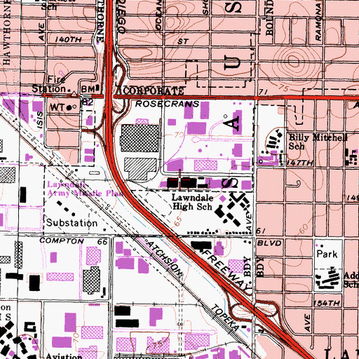 Topographic Map of R K Lloyde High School, CA