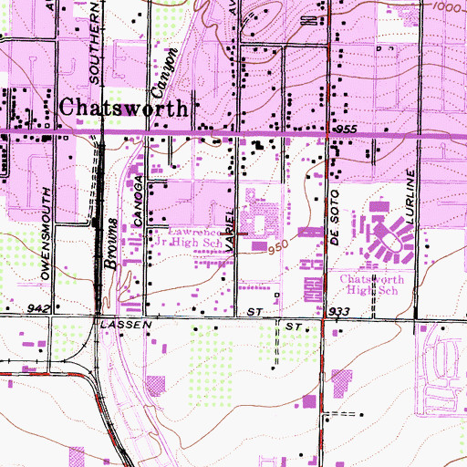 Topographic Map of Lawrence Middle School, CA