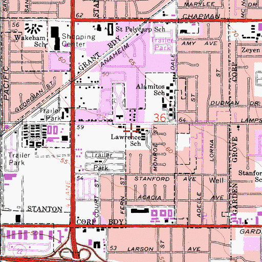 Topographic Map of Ernest O Lawrence Elementary School, CA