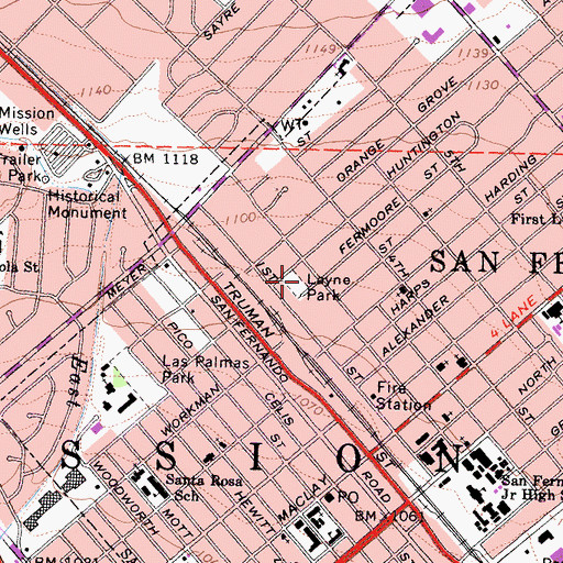 Topographic Map of Layne Park, CA