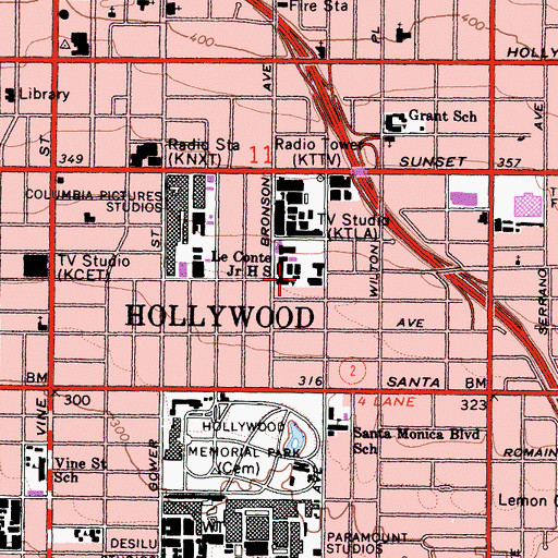 Topographic Map of Joseph Le Conte Middle School, CA