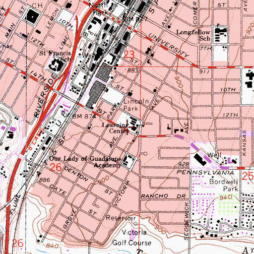 Topographic Map of Abraham Lincoln Continuation High School, CA