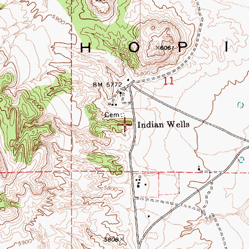 Topographic Map of Indian Wells, AZ