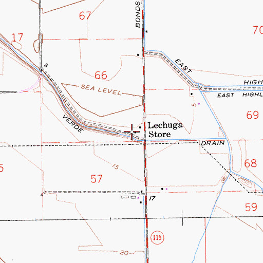 Topographic Map of Lechuga Store, CA