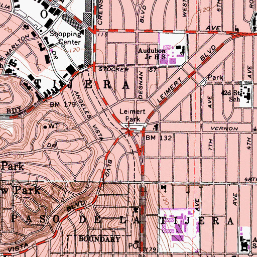 Topographic Map of Leimert Park, CA