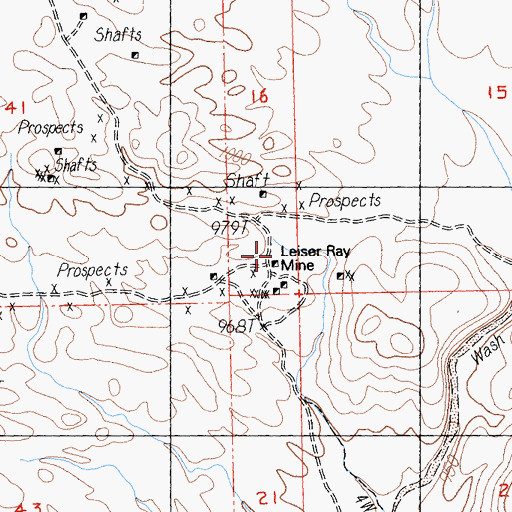 Topographic Map of Leiser Ray Mine, CA