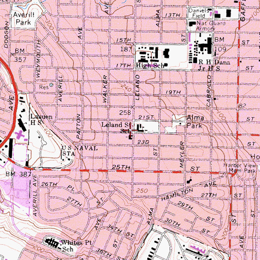 Topographic Map of Leland Elementary School, CA