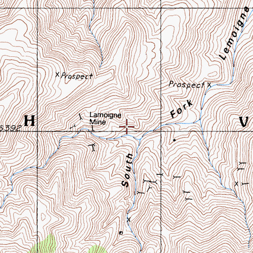 Topographic Map of Lemoigne Mine, CA