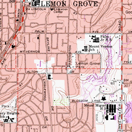 Topographic Map of Lemon Grove Park, CA