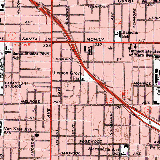 Topographic Map of Lemon Grove Park, CA