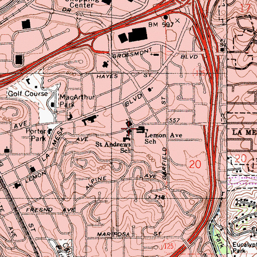 Topographic Map of Lemon Avenue Elementary School, CA