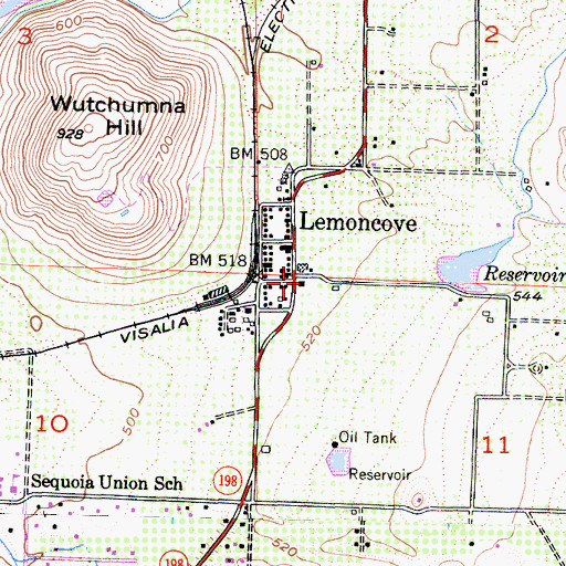 Topographic Map of Lemoncove, CA