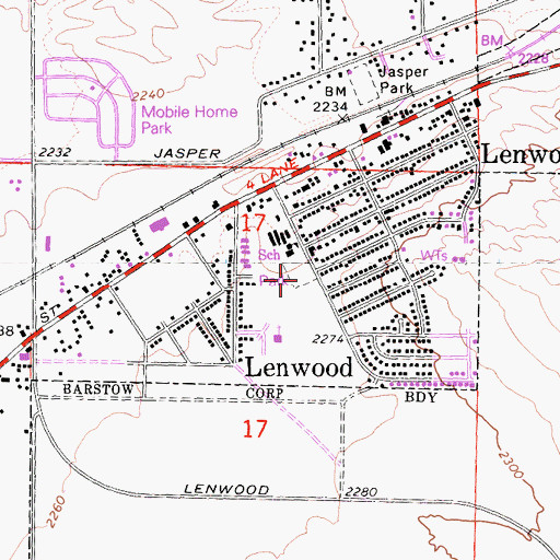 Topographic Map of Lenwood Park, CA