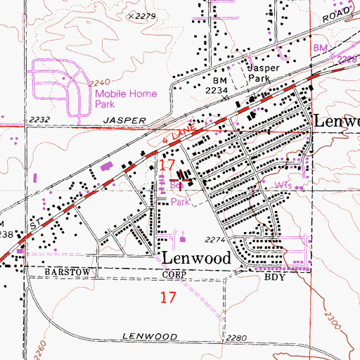 Topographic Map of Lenwood School, CA