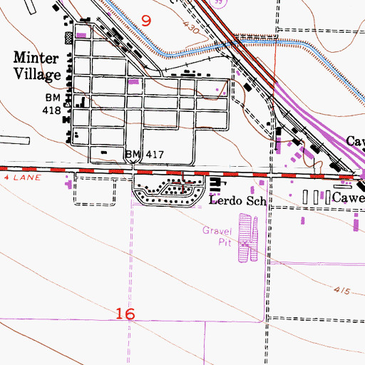 Topographic Map of Lerdo Primary School, CA