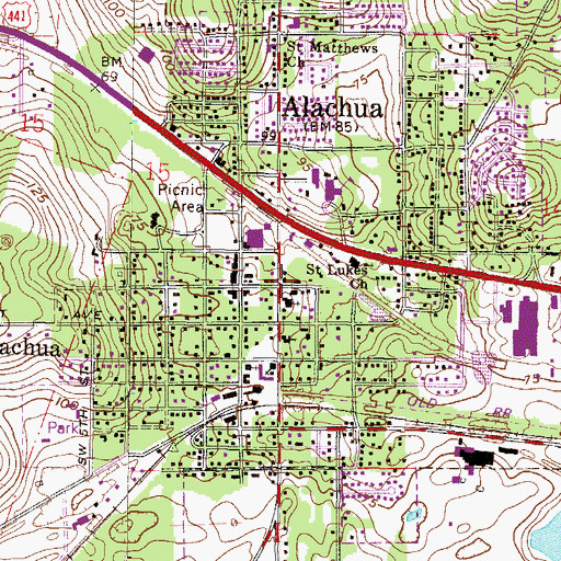 Topographic Map of First United Methodist Church of Alachua, FL