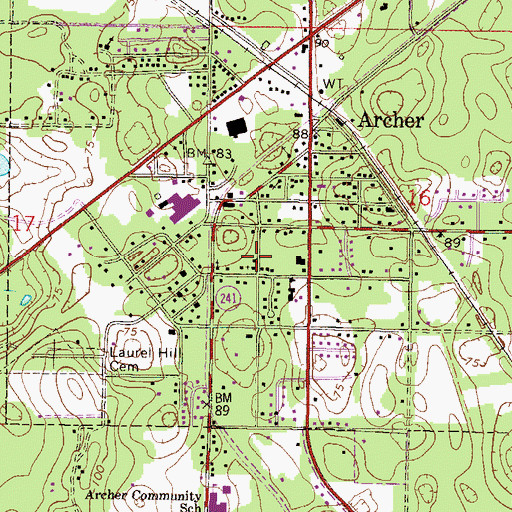Topographic Map of First Baptist Church of Archer, FL