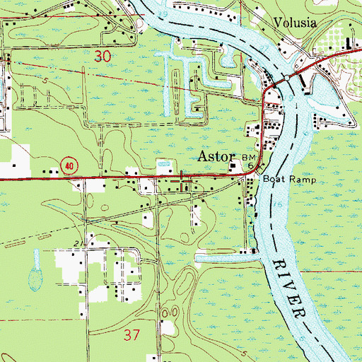 Topographic Map of First Baptist Church of Astor, FL