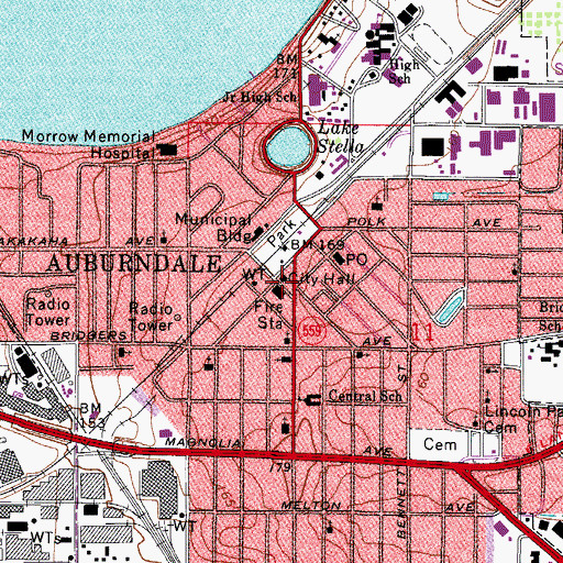 Topographic Map of Auburndale City Civic Center, FL