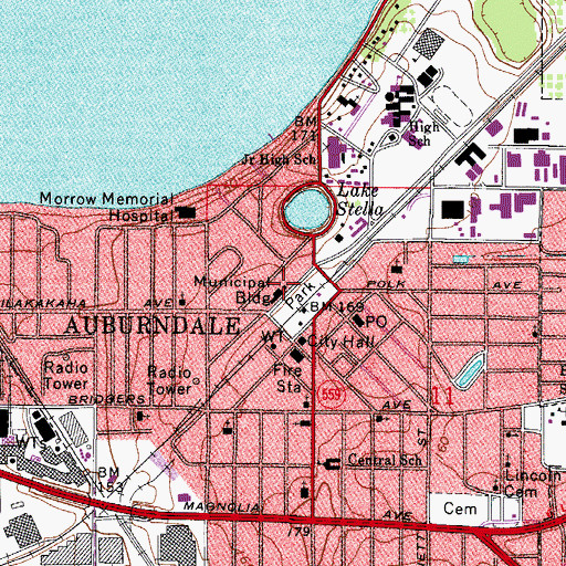 Topographic Map of Auburndale City Senior Center, FL