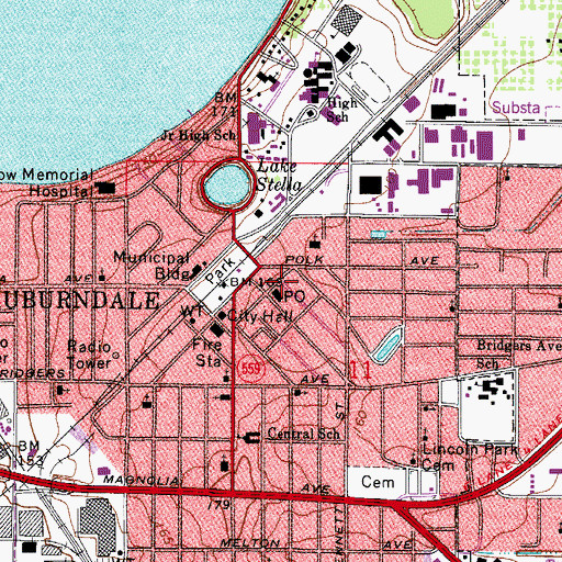 Topographic Map of Auburndale Post Office, FL