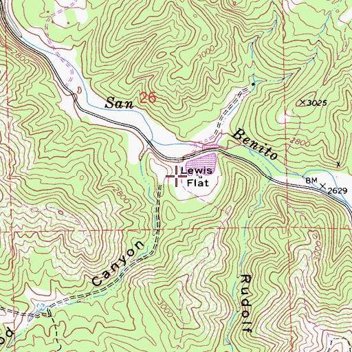 Topographic Map of Lewis Flat, CA