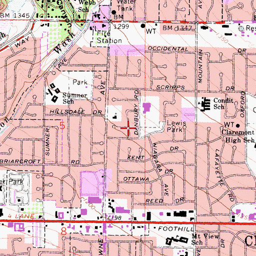 Topographic Map of Lewis Park, CA