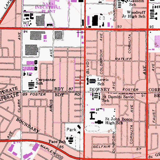 Topographic Map of Ed C Lewis Elementary School, CA