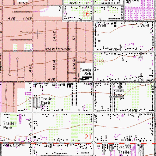 Topographic Map of Mary Lewis Elementary School, CA