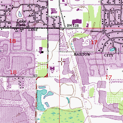 Topographic Map of Bartow Public Library, FL