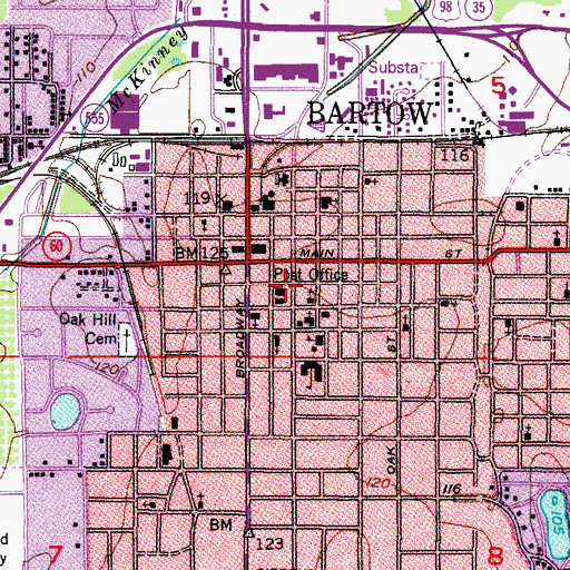 Topographic Map of Bartow Post Office, FL