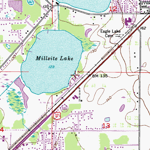 Topographic Map of Lake Millsite Estates Mobile Home Park, FL