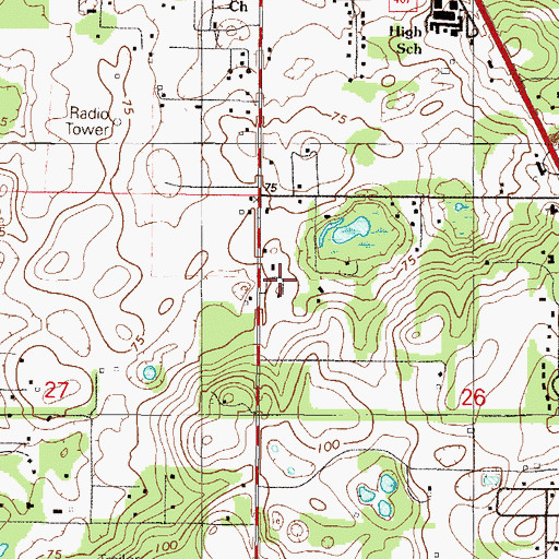 Topographic Map of Pine Village Mobile Home Park, FL