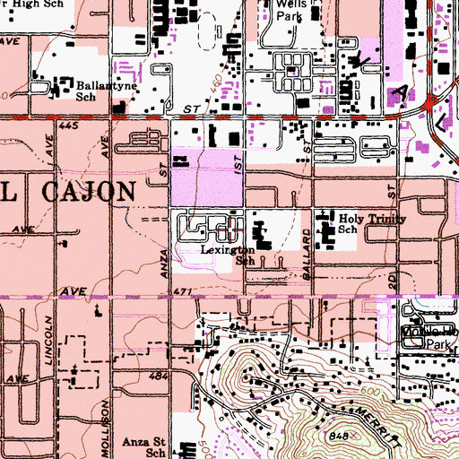 Topographic Map of Lexington Elementary School, CA