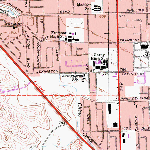 Topographic Map of Lexington Elementary School, CA