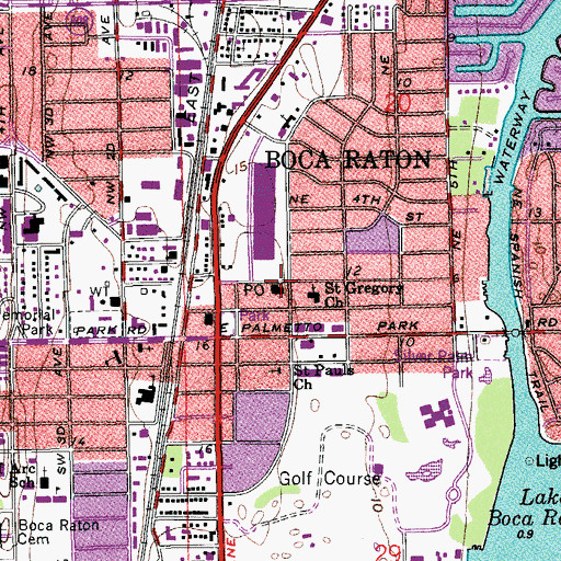 Topographic Map of Downtown Boca Raton Post Office, FL