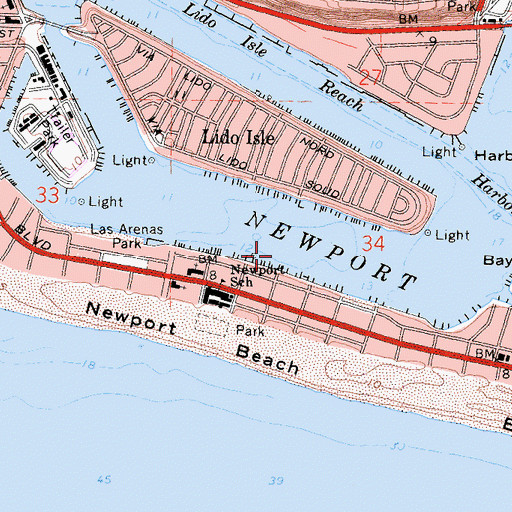 Topographic Map of Lido Isle Reach, CA