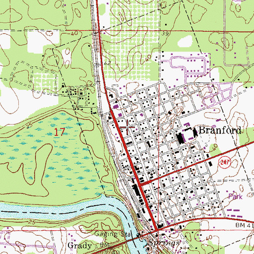 Topographic Map of Branford Public Library, FL