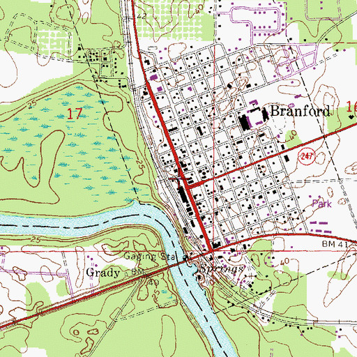 Topographic Map of Branford Post Office, FL