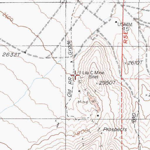 Topographic Map of Lila C Mine, CA